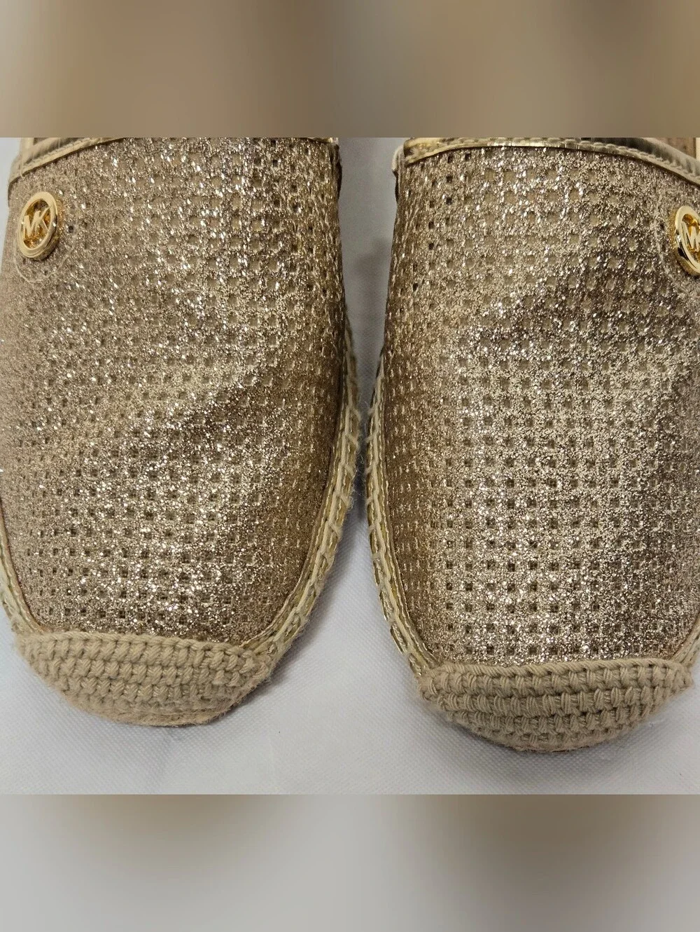 Michael Michael Kors Gold Matallic Flats Shoes Perforated Espadrille Slip On 7
